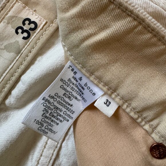 RAG & BONE Maya High-Rise Ankle Wide Leg Jeans Raw Hem Cropped Ecru - size 33 - Picture 6 of 9